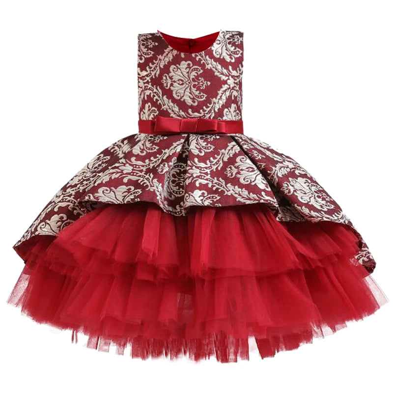 Vestido Infantil Para Festa com Flores e Tule Vermelho Escuro- Vilumagazine