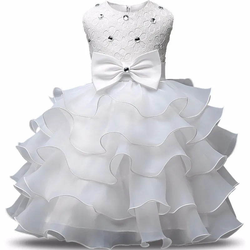 Vestido Infantil de Festa Babados Branco - Vilumagazine