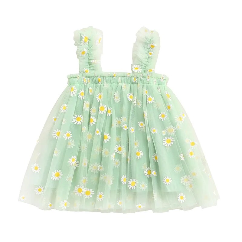 Vestido Infantil Tutu Floral Sem Mangas Verde Claro - Vilumagazine