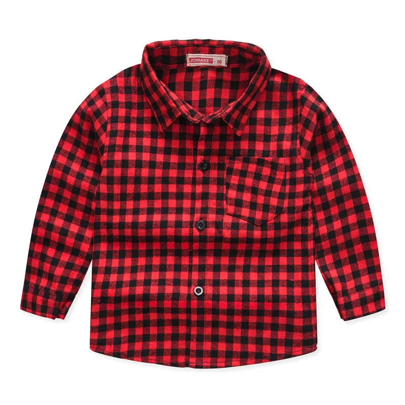 Camisa Clássica Casual Para Meninos Xadrez Modelo 1 Vermelho - Vilumagazine