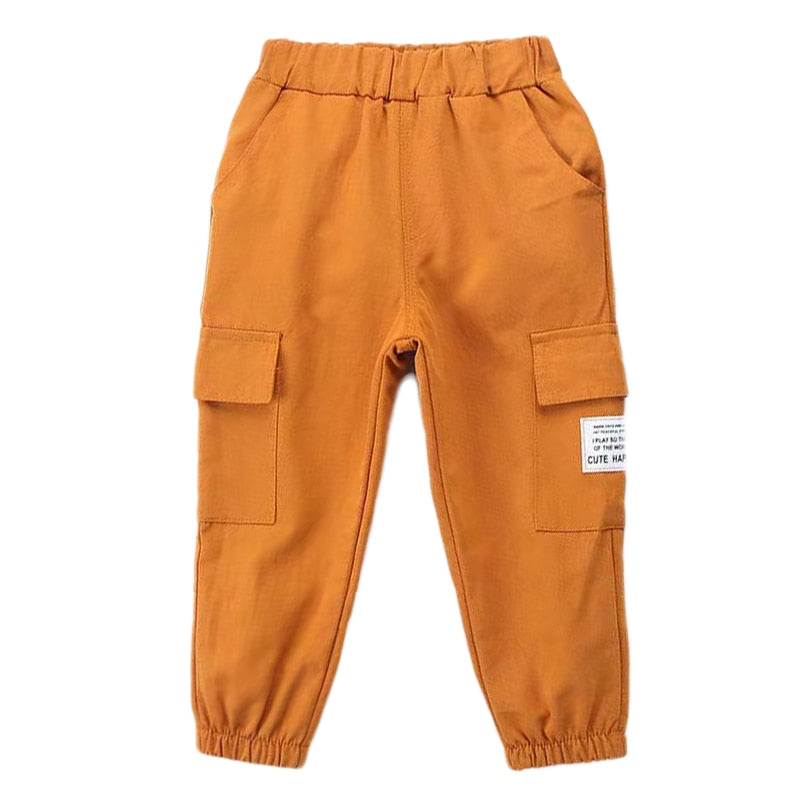 Calça de Algodão com Bolso Lateral Infantil - Mostarda -Vilumagazine