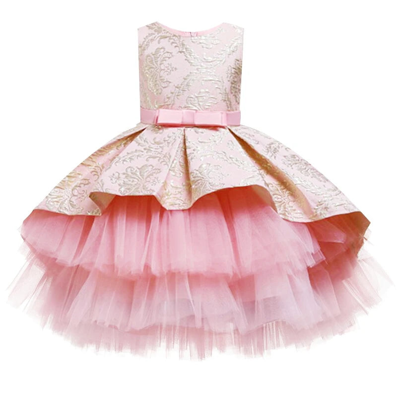 Vestido Infantil Para Festa com Flores e Tule Rosa Pessego- Vilumagazine