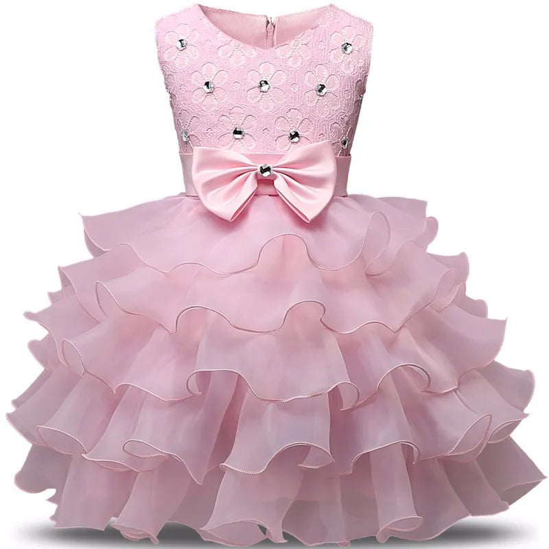 Vestido Infantil de Festa Babados Rosa - Vilumagazine