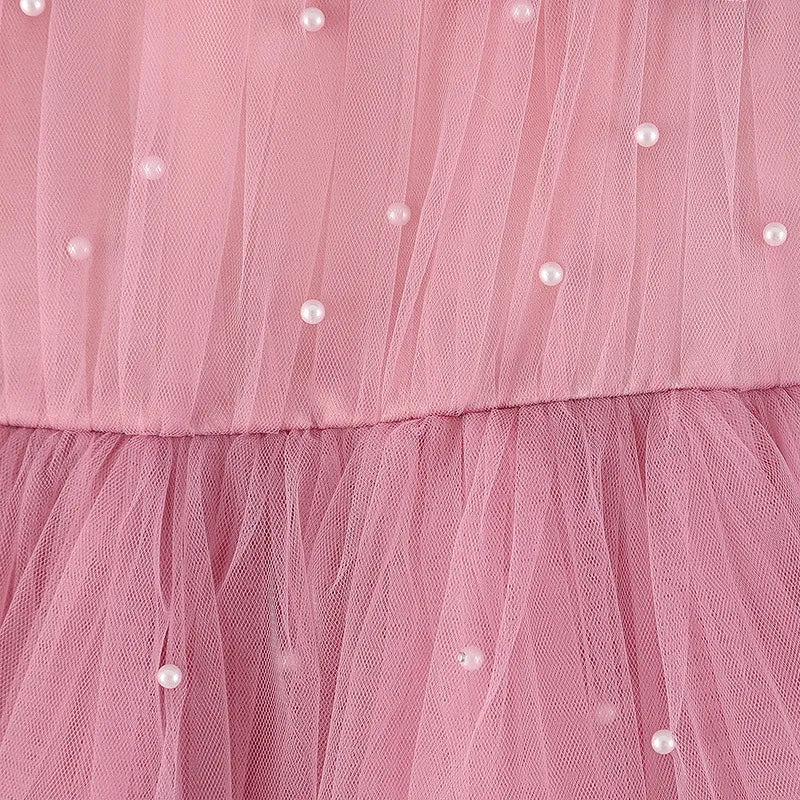 Vestido Infantil Princesa com Pérolas de Malha - Rosa 1 - Vilumagazine