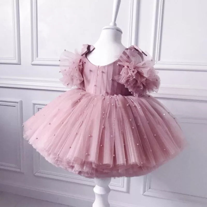 Vestido Infantil Princesa com Pérolas de Malha - Rosa 1 - Vilumagazine