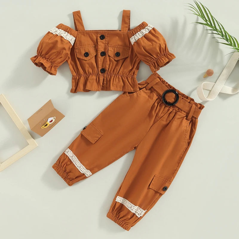 Conjunto Infantil Plissado Top e Calça Cargo