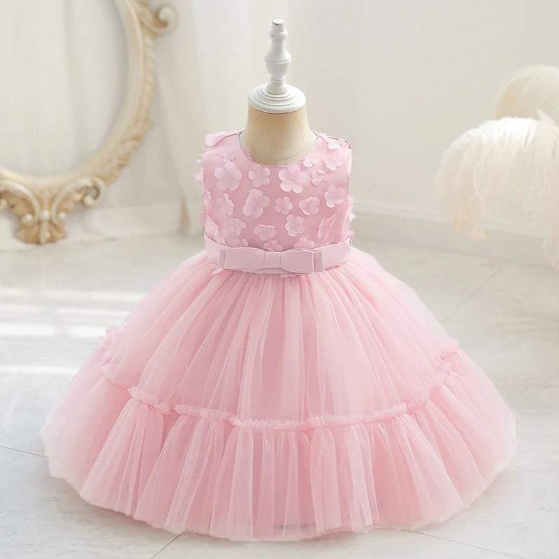 Vestido de Flores com Laço Infantil Rosa - Vilumagazine