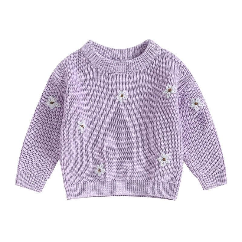 Suéter Infantil de Inverno com Estampa de Flores Roxo - Vilumagazine