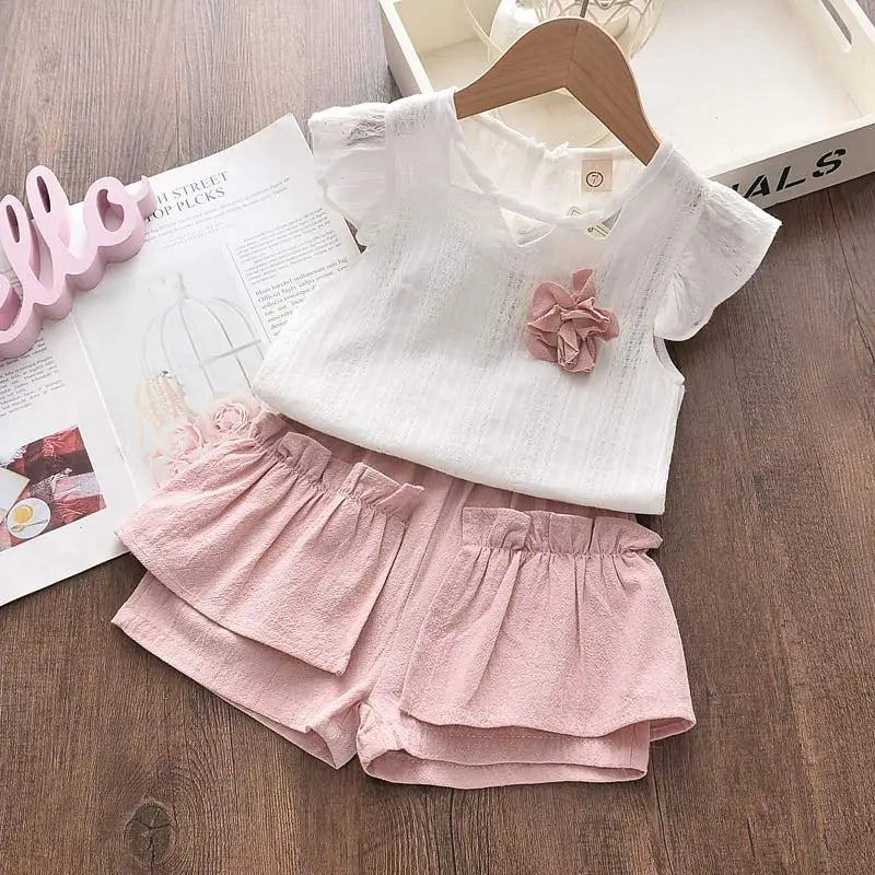 Conjunto Infantil Para Menina Camiseta e Shorts Rosa - Vilumagazine