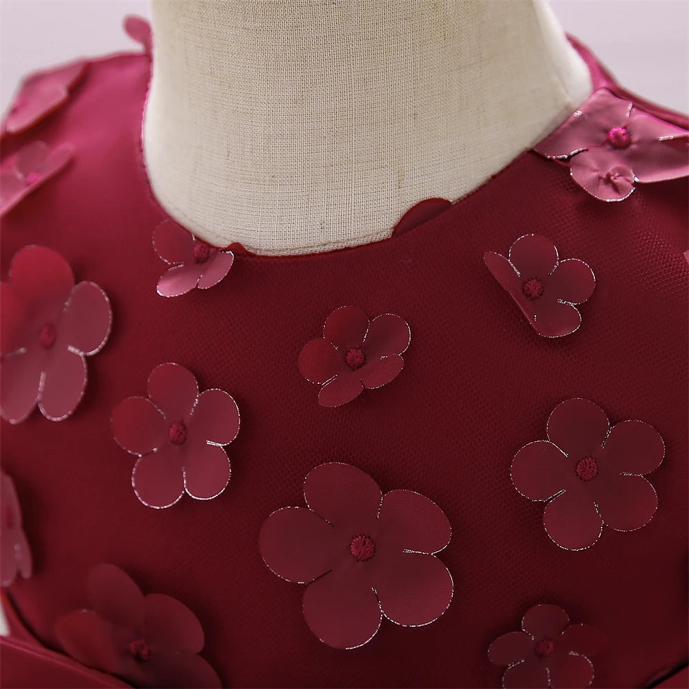 Vestido de Flores com Laço Infantil Vermelho - Vilumagazine