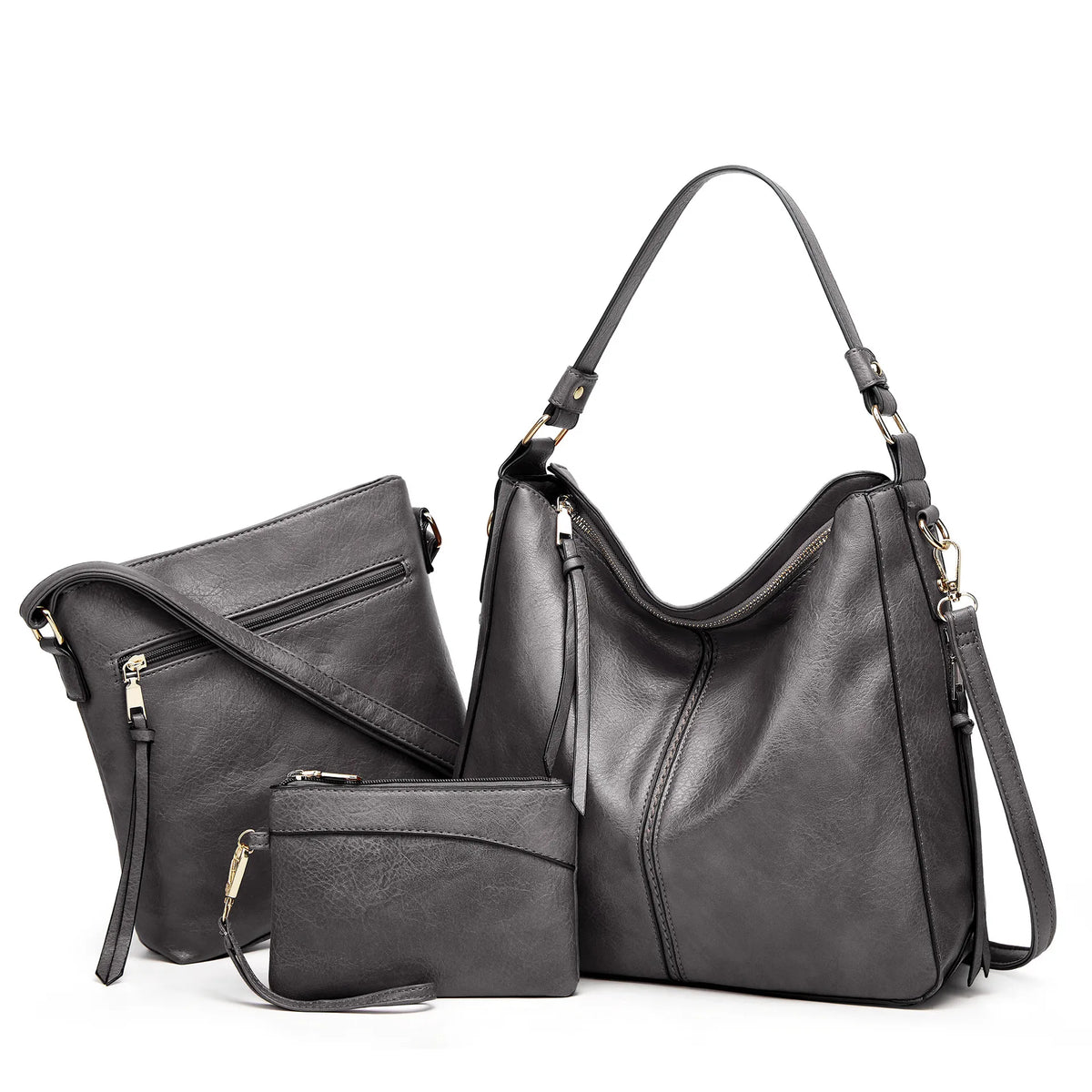 Conjunto de 3 Bolsas Femininas Cinza - Vilumagazine