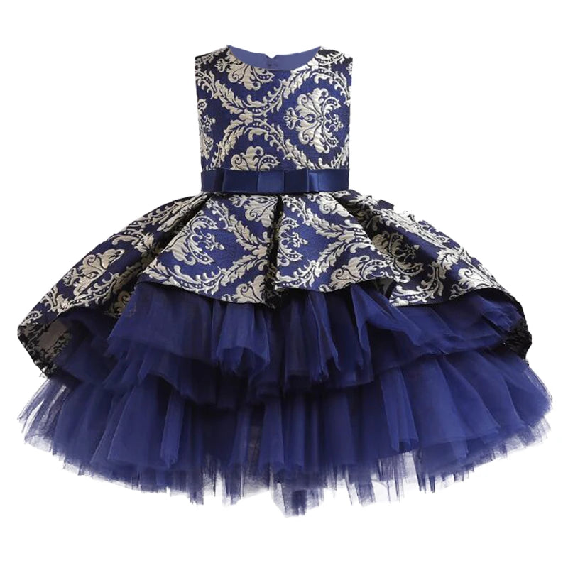 Vestido Infantil Para Festa com Flores e Tule Azul Escuro - Vilumagazine