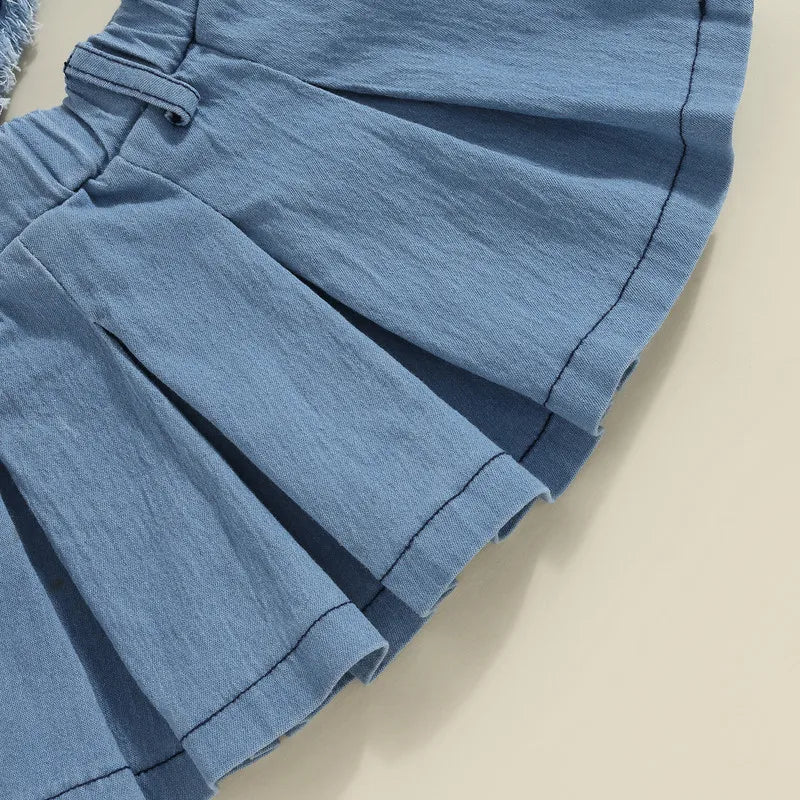 Conjunto Jeans Infantil Top Coração e Saia Plissada Azul - Vilumagazine