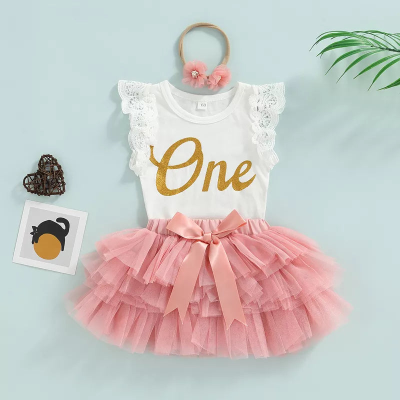 Conjunto Infantil Manga Curta com Saia de Tule 3 peças - Vilumagazine