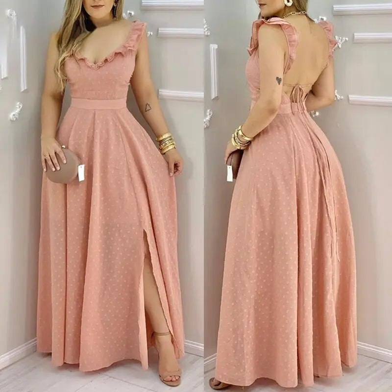 Vestido Leve de Malha Saia Longa Rosa - Vilumagazine