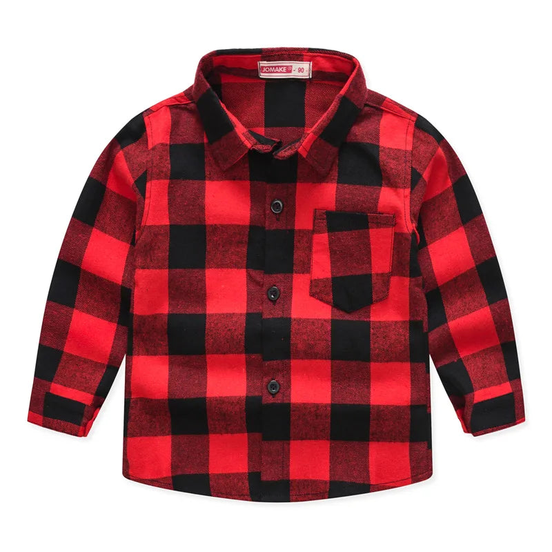 Camisa Clássica Casual Para Meninos Xadrez Modelo 2 Vermelho - Vilumagazine