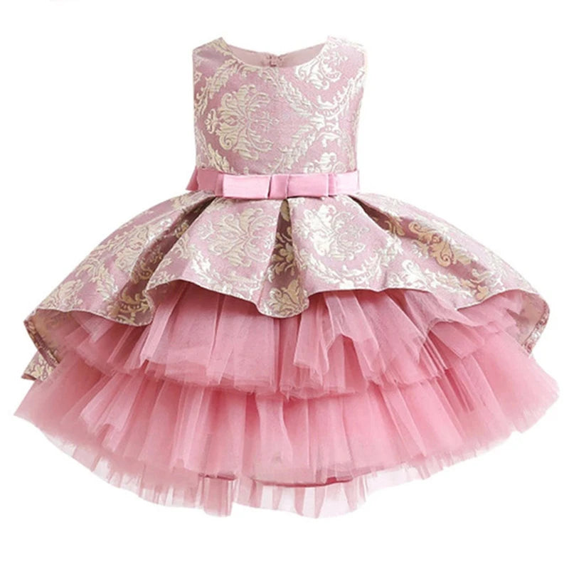 Vestido Infantil Para Festa com Flores e Tule Rosa Escuro - Vilumagazine