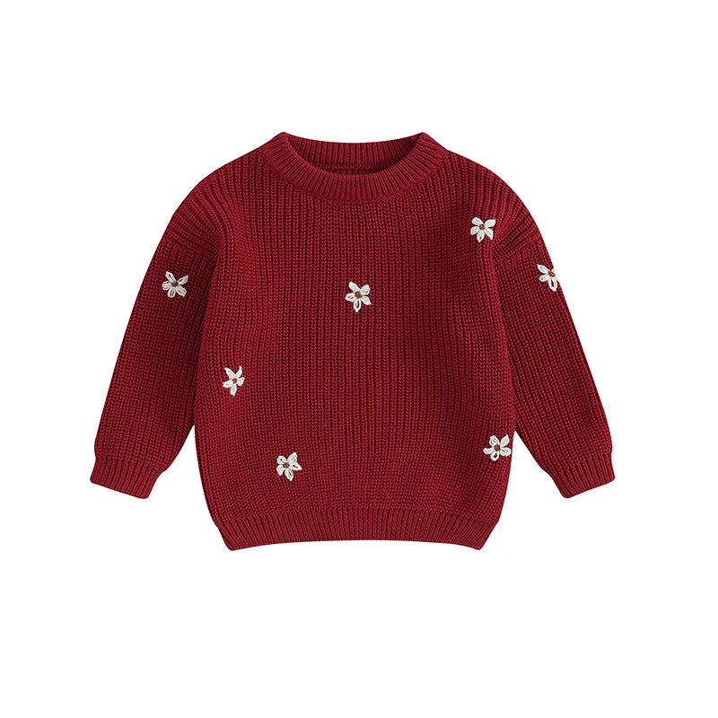 Suéter Infantil de Inverno com Estampa de Flores Vermelho - Vilumagazine