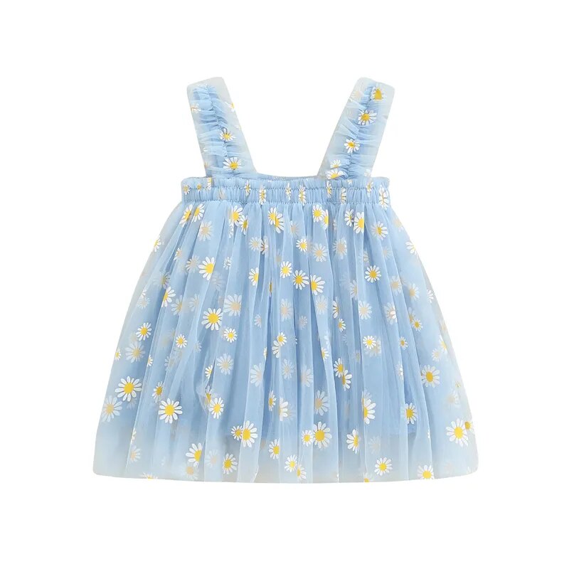 Vestido Infantil Tutu Floral Sem Mangas Azul - Vilumagazine