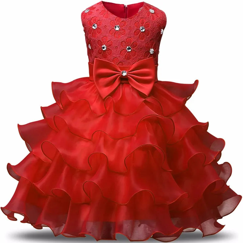 Vestido Infantil de Festa Babados Vermelho - Vilumagazine