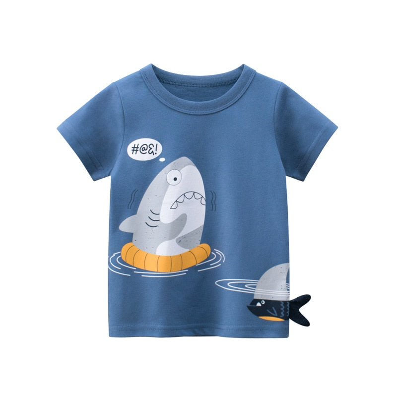 Camiseta Infantil 3D Azul Tubarão- Vilumagazine