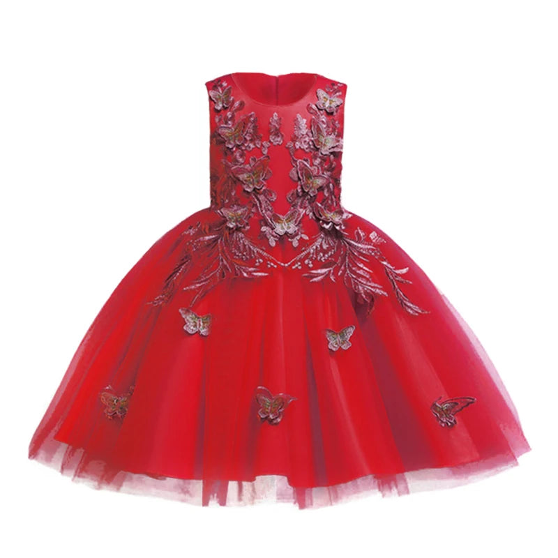 Vestidos de Festa Infantil Menina Borboleta Rosa Vermelho - Vilumagazine