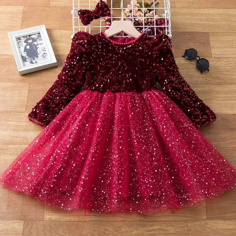 Vestido de Festa Infantil Lantejoulas Vermelho - Vilumagazine