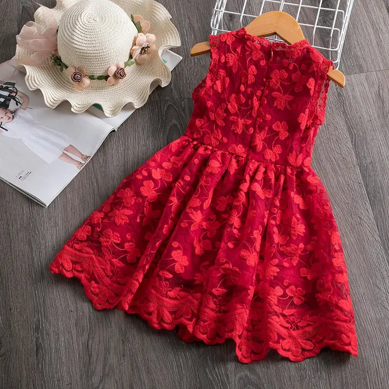 Vestido Infantil com Renda Floral Vermelho - Vilumagazine