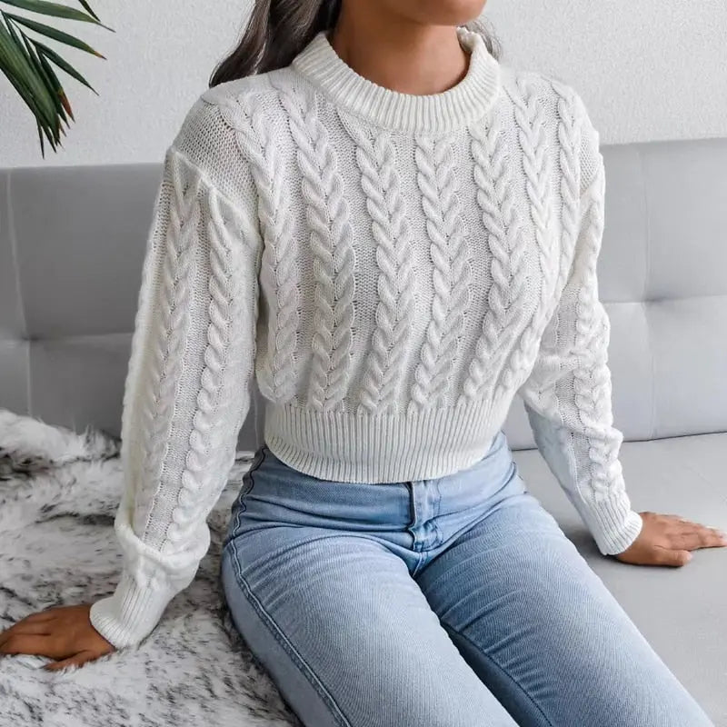 Blusa de Malha Manga Longa Feminina Casual Branca-Vilumagazine