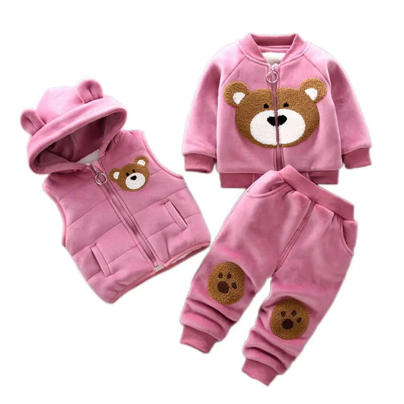 Conjunto Infantil de Jaqueta, Colete e Calça Inverno Rosa - Vilumagazine