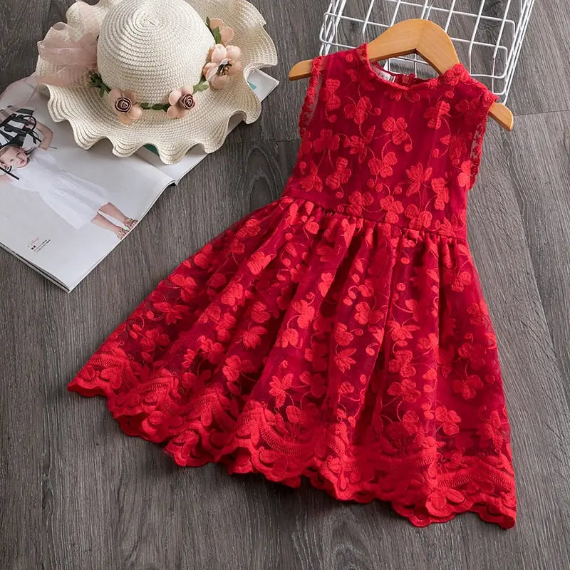 Vestido Infantil com Renda Floral Vermelho - Vilumagazine