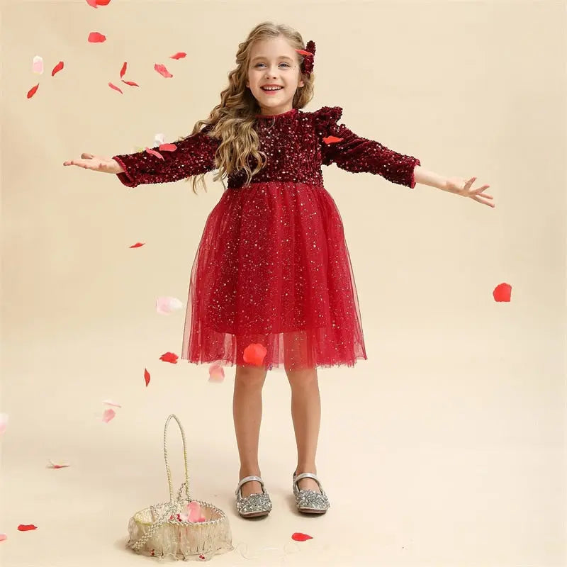 Vestido de Festa Infantil Lantejoulas Vermelho - Vilumagazine